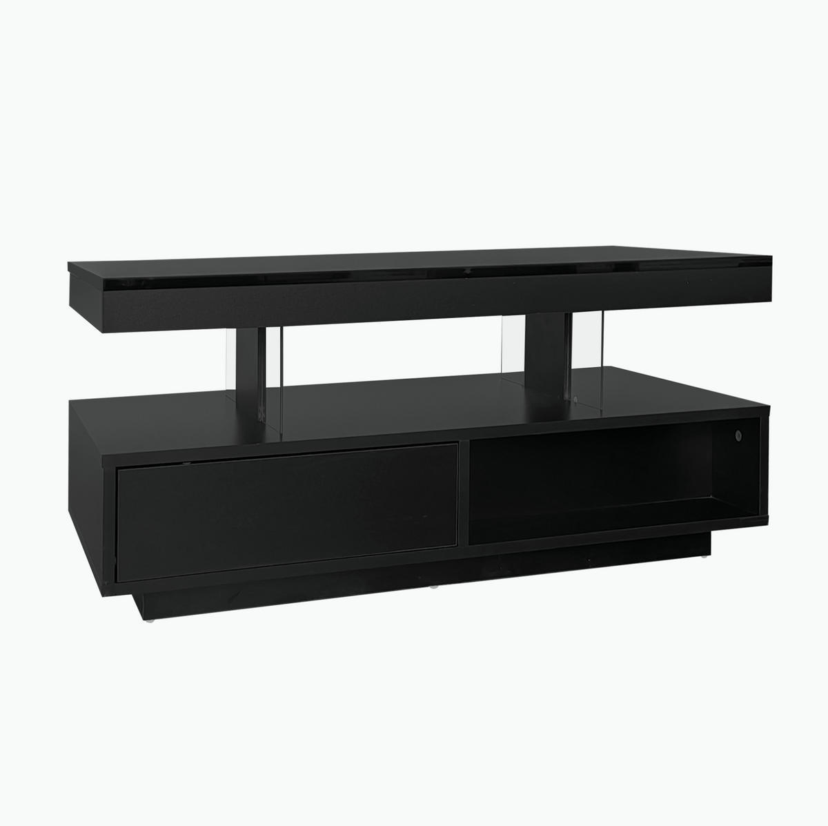 COUCHTISCH 95/50 cm mit 2 Schubladen, 2 offenen Fächern und LED-Beleuchtung - Schwarz, Holzwerkstoff (95/50/42.5cm) - BEAOK