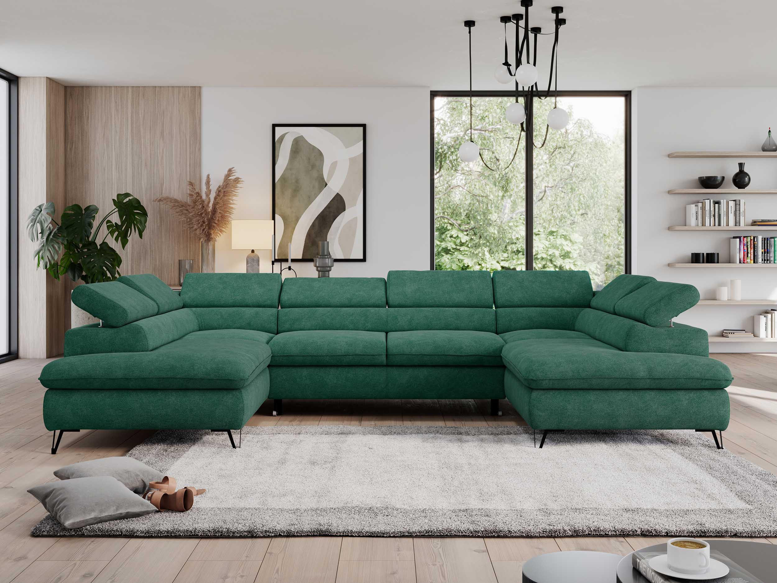 Thumbnail - MKS Wohnlandschaft, Türkis, Textil, 6-Sitzer, U-Form, 346x76x208 cm, Wohnzimmer, Sofas & Couches, Wohnlandschaften, Wohn...