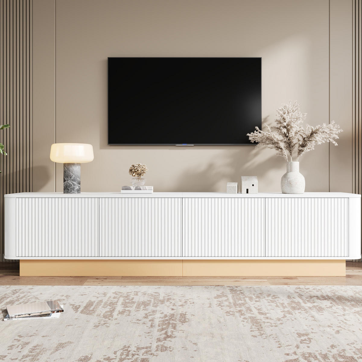 TV-LOWBOARD mit 4 Türen 200 x 40 cm MDF Weiß - Weiß, Holzwerkstoff (40/47.5/200cm) - Beauniv