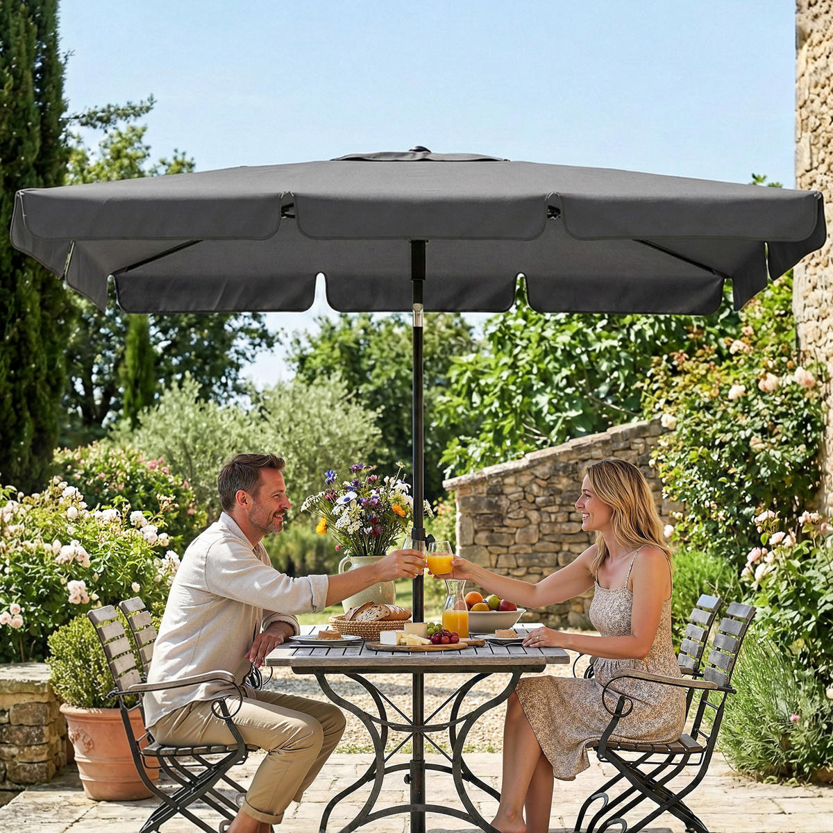 SONNENSCHIRM Metall Polyester Dunkelgrau - Dunkelgrau, Metall (122/183cm) - Outsunny