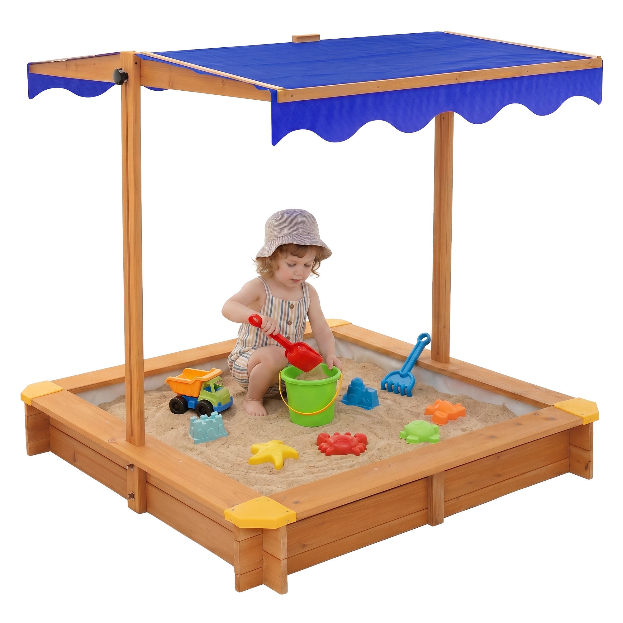 SANDKASTEN MIT DACH 118x118 cm Natur aus Massivholz - Naturfarben, Holz (118/118/119cm) - ML-DESIGN