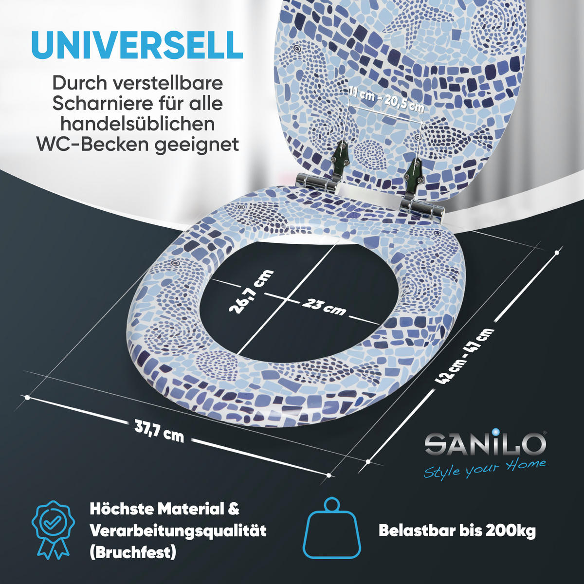 WC-SITZ mit Absenkautomatik Mosaic World - Blau, Holzwerkstoff (38/6/47cm) - Sanilo