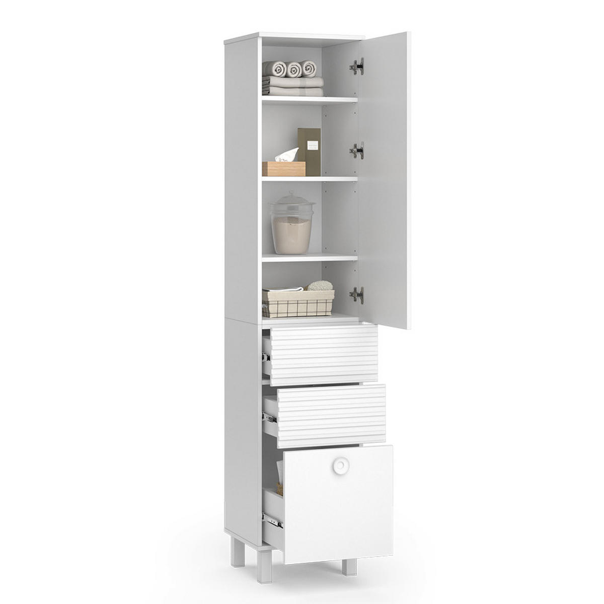 BADSCHRANK Sola Weiß 40.2 x 192.4 cm mit Tür und Schubladen - Weiß, Holzwerkstoff (40.2/192.4/37.2cm) - Vicco