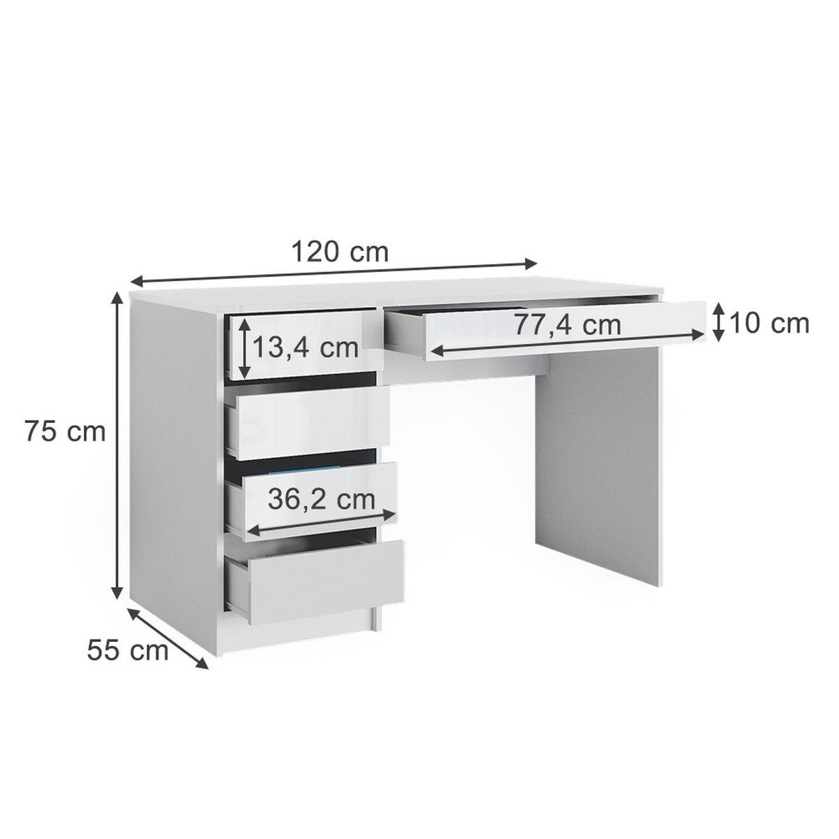 SCHREIBTISCH Sherry Weiß 120 cm - Weiß, Holzwerkstoff (120/55/75cm) - Vicco