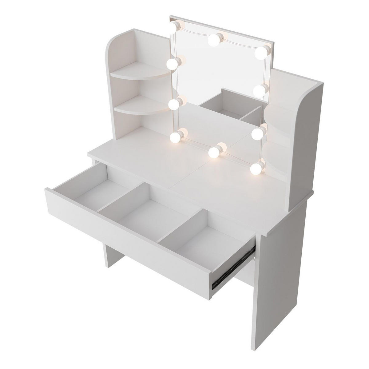 SCHMINKTISCH Bella mit LED Beleuchtung - Weiß, Holz (40/140/108cm) - Juskys