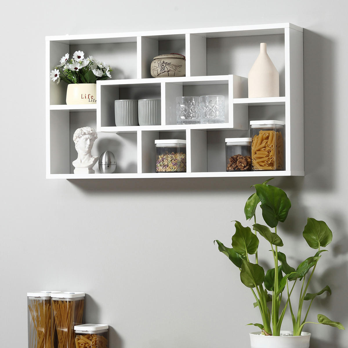 WANDREGAL DE-14286 8 Fächer, 85x14,5x47,5 cm Weiß - Weiß, Holzwerkstoff (85/47.5/14.5cm) - ComfortXL