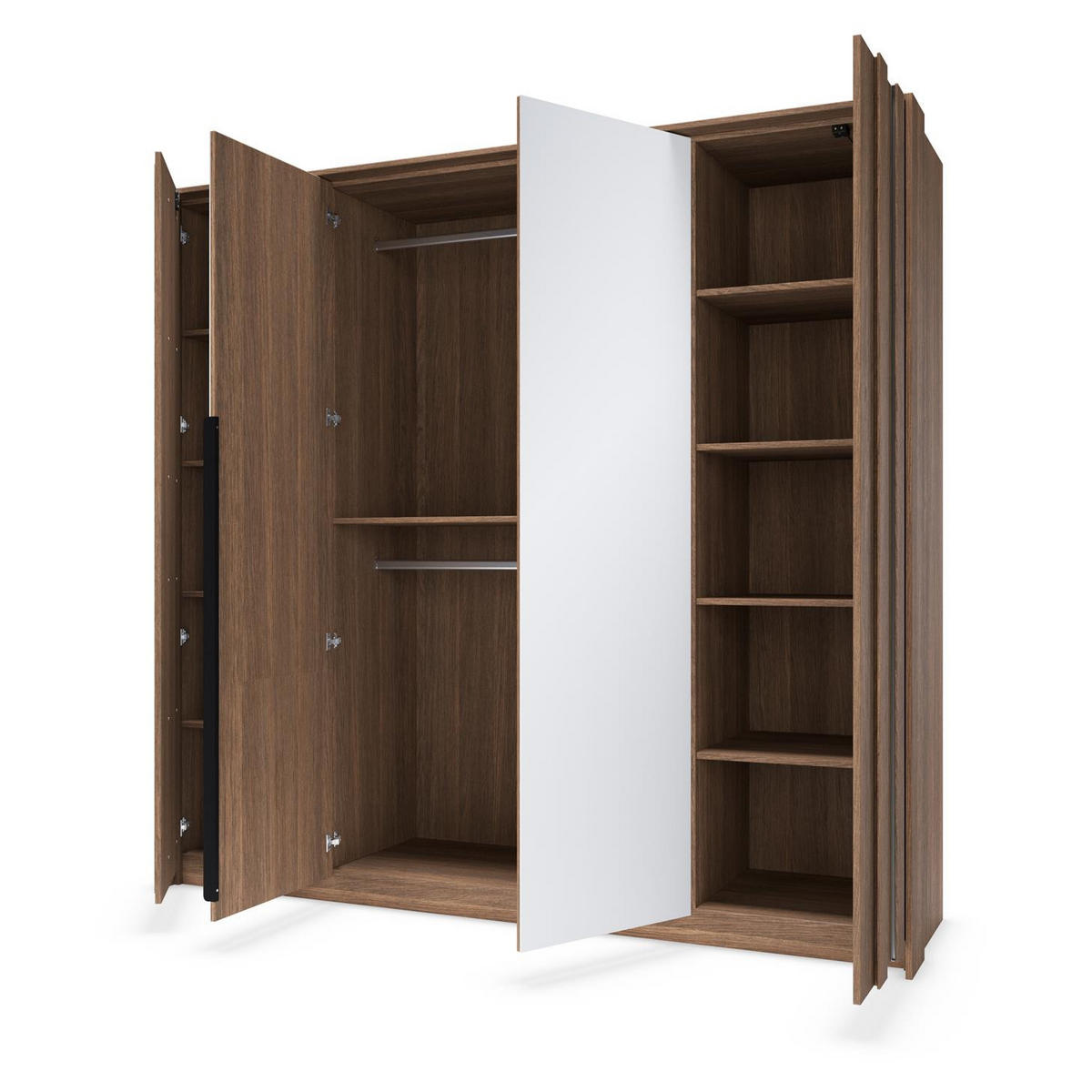 KLEIDERSCHRANK Faro, viertüriger mit Spiegel und LED - Eichefarben, Holzwerkstoff (223/210/60cm) - Bettso