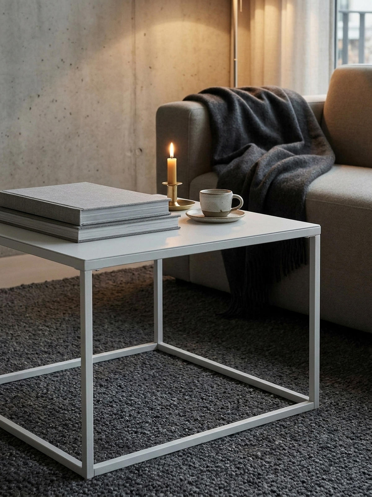 COUCHTISCH Weiß Metall Industrial 60x60x40 cm, Quadratisch - Weiß, Metall (60/60/40cm) - KADIMA DESIGN