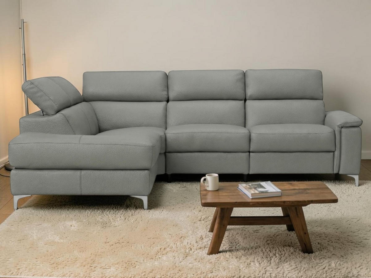 ECKSOFA Avenger Echtleder Perlgrau - Hellgrau, Leder/Metall (224/81/271cm)