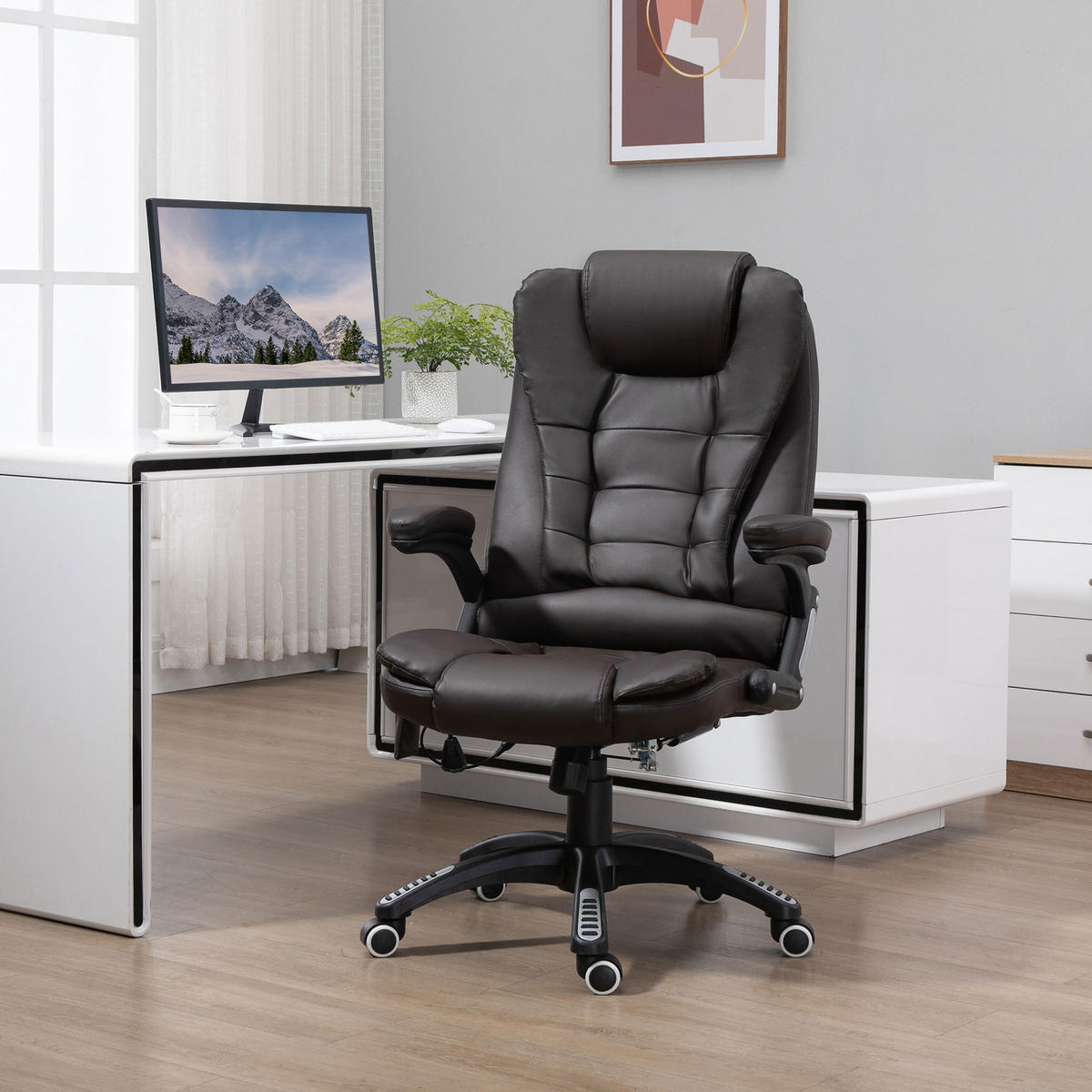 MASSAGESESSEL Bürostuhl Drehstuhl mit Wärmefunktion Chefsessel Bürosessel - Schwarz/Braun, Kunststoff (68/121/62cm) - HOMCOM