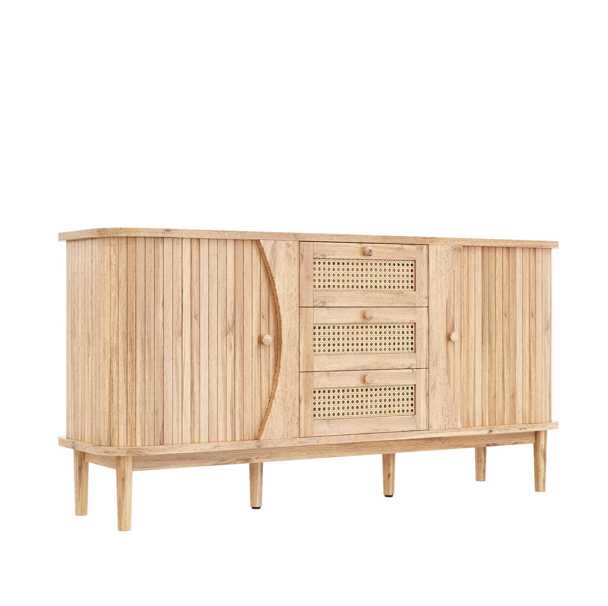 KOMMODE 140,5/40/76 cm mit 3 Schubladen und Rattanfronten - Naturfarben, Holzwerkstoff (140.5/40/76cm) - BEAOK