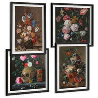BILDER SET 4er Set - 50x50 cm & 40x60 cm Schwarzer Rahmen - Blumenarrangements in Vasen - Schwarz, Kunststoff (50/50cm) - TULUP
