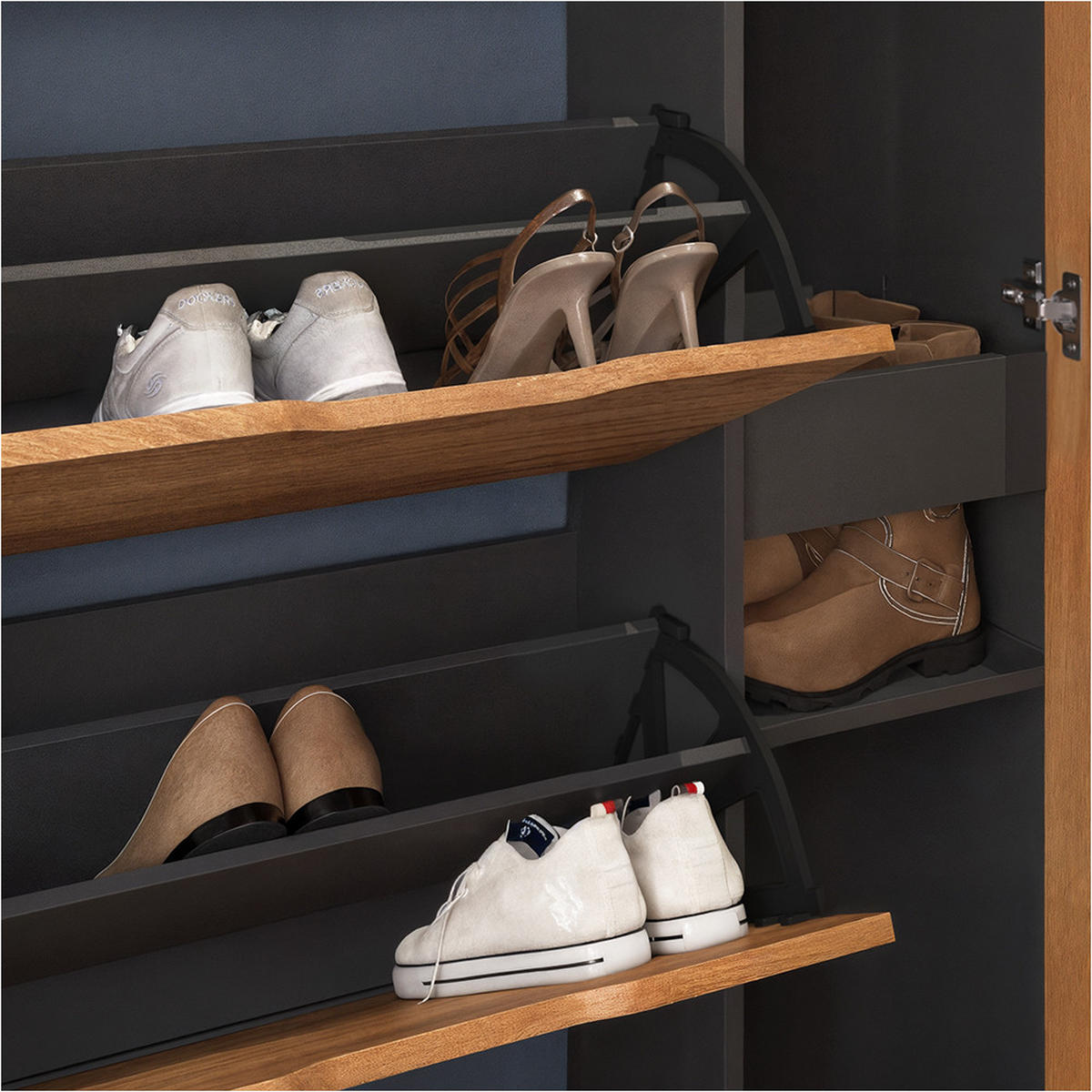 SCHUHKIPPER Luca, Anthrazit/Goldkraft Eiche, 90 x 180.5 cm mit 5 Kippfächern & Spiegel - Honigeiche/Anthrazit, Holzwerkstoff (90/180.5/22cm) - Vicco