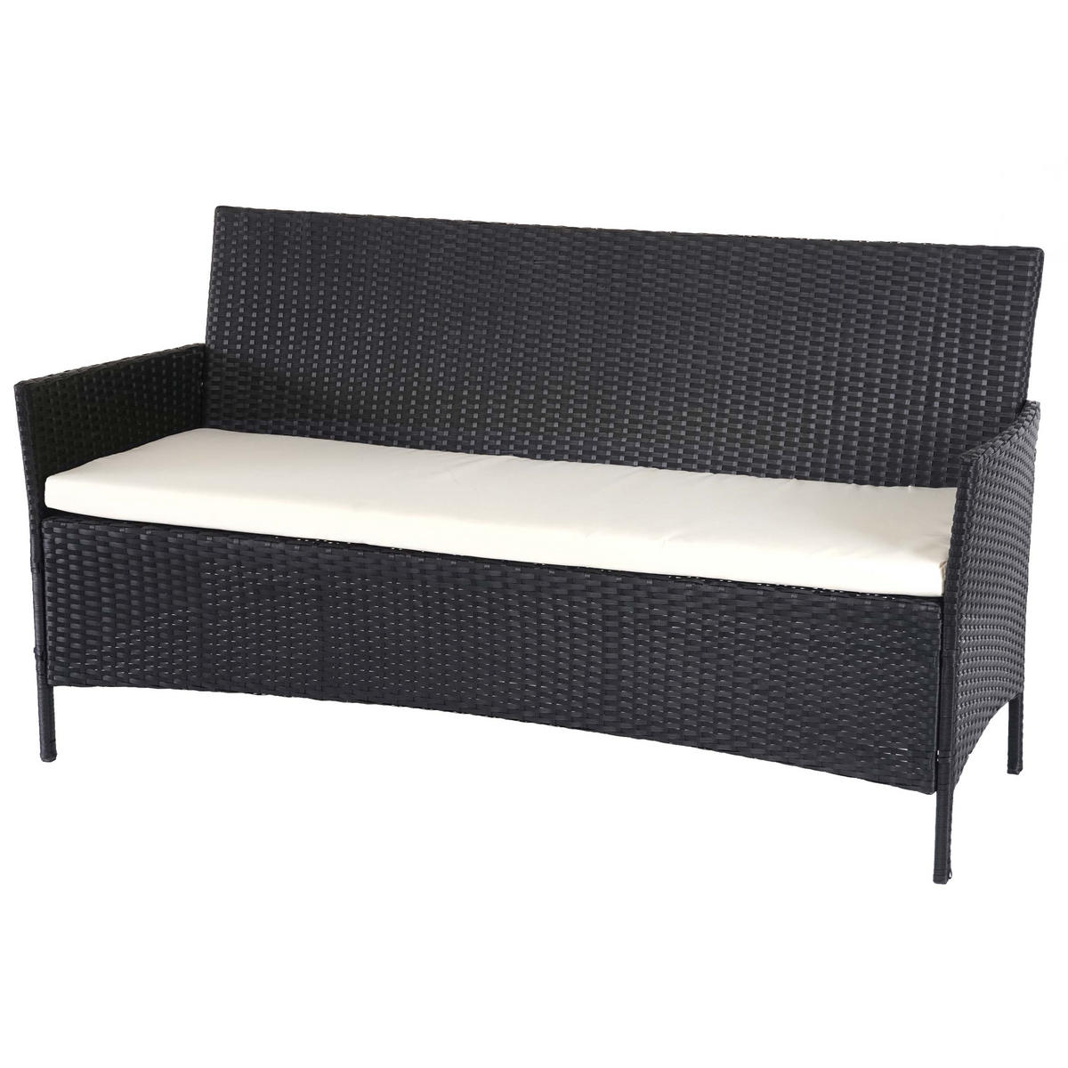 3-SITZER POLY-RATTAN GARTENBANK Anthrazit, Cremeweiß - Anthrazit/Weiß, Kunststoff (154/82/60cm) - MCW