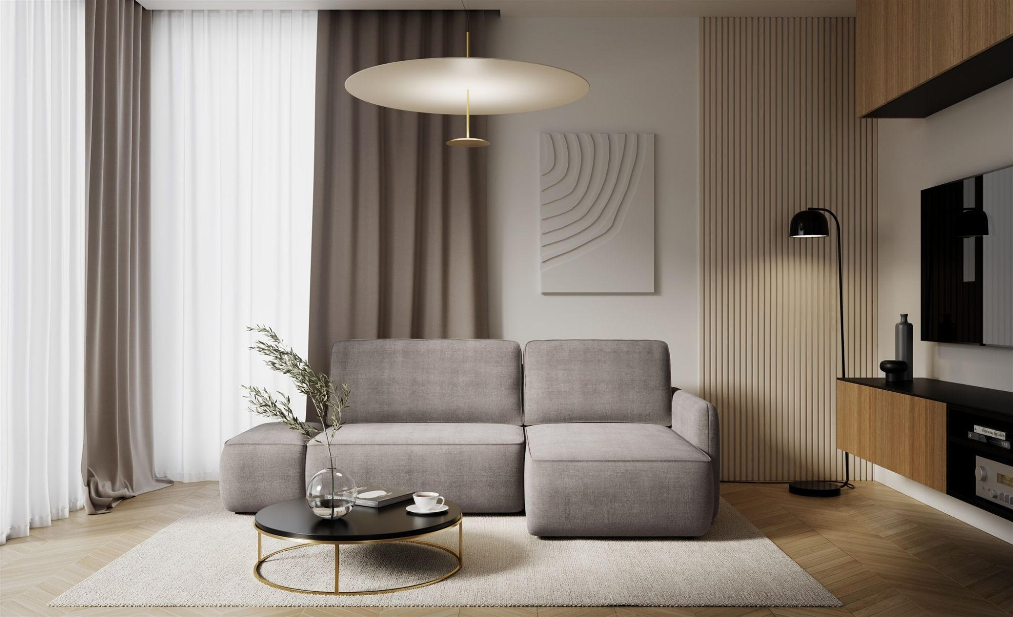 ECKSOFA Luka Mit Schlaffunktion - Graubraun, Holzwerkstoff/Textil (148/229cm) - Fun Möbel