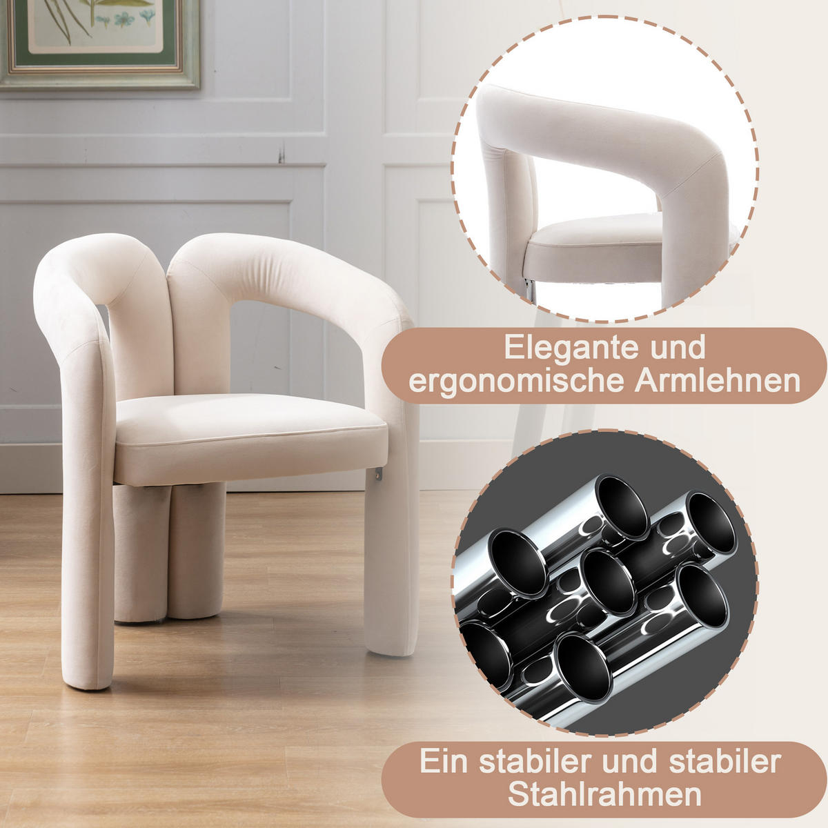 ESSZIMMERSTUHL 2er-Set aus Samt mit Metallbeinen - Beige, Textil (64/71/50.5cm)