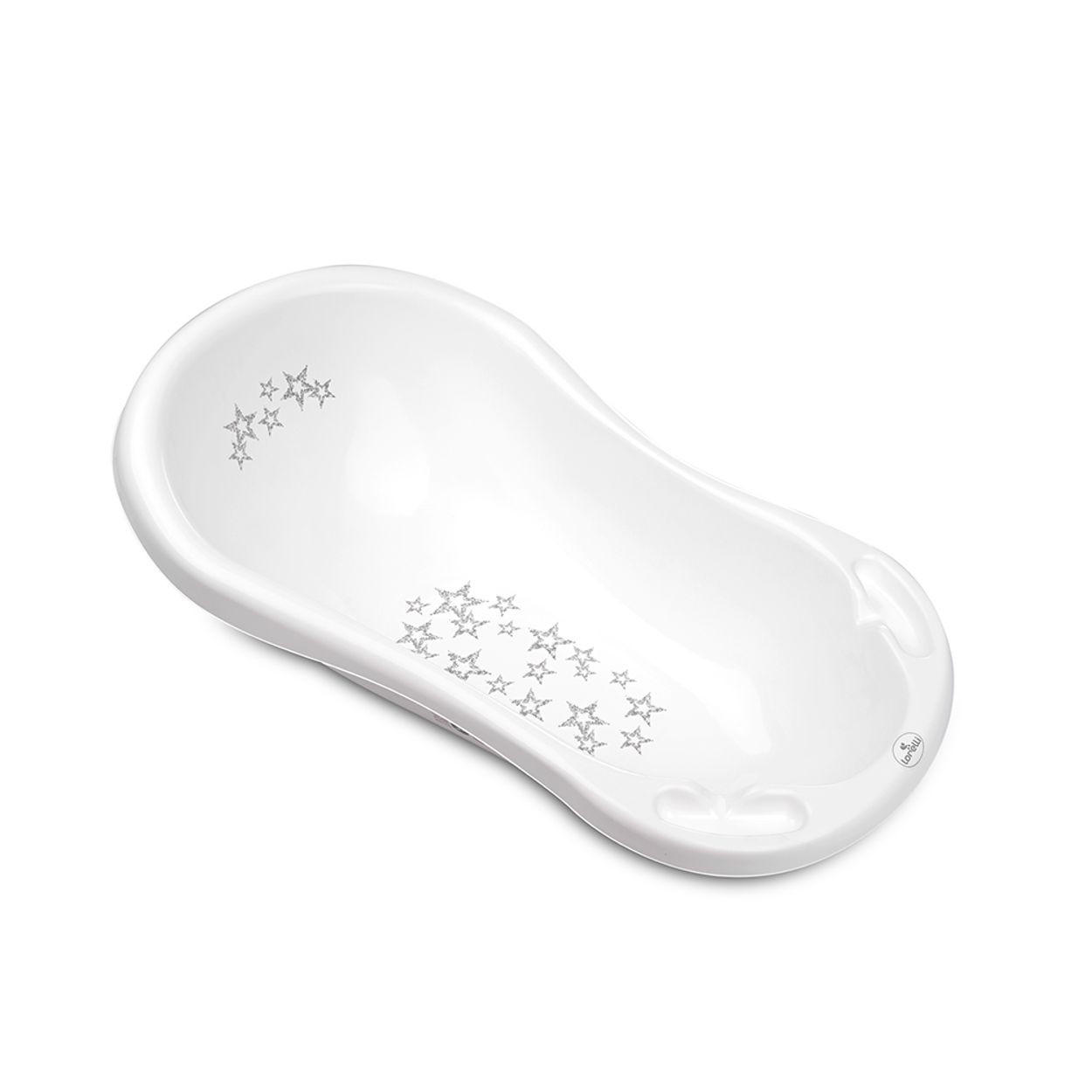 BABYBADEWANNE 84 cm lang, Ablagefächer weiß Sterne ergonomische Form, ab Geburt - Weiß, Kunststoff (48/83.5cm) - Lorelli