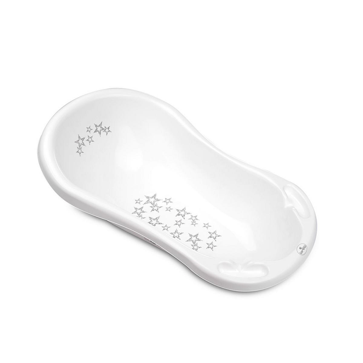 BABYBADEWANNE 84 cm lang, Ablagefächer weiß Sterne ergonomische Form, ab Geburt - Weiß, Kunststoff (48/83.5cm) - Lorelli