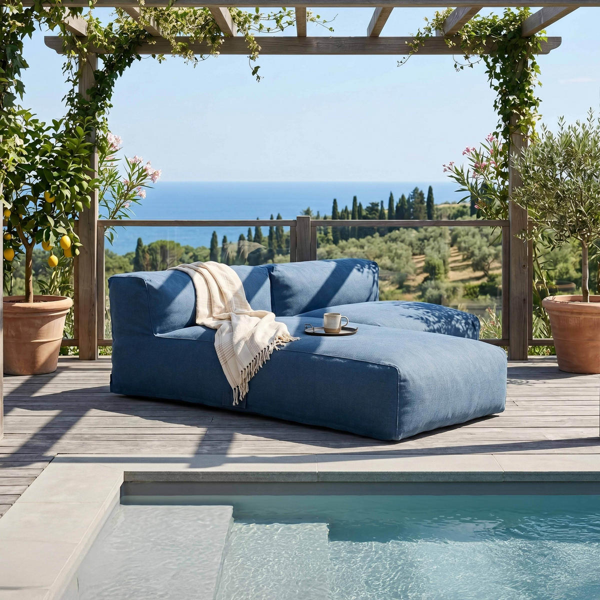 GARTENSOFA mit 2 Sitzplätzen, Pazifikblau - Blau, Textil - Oviala