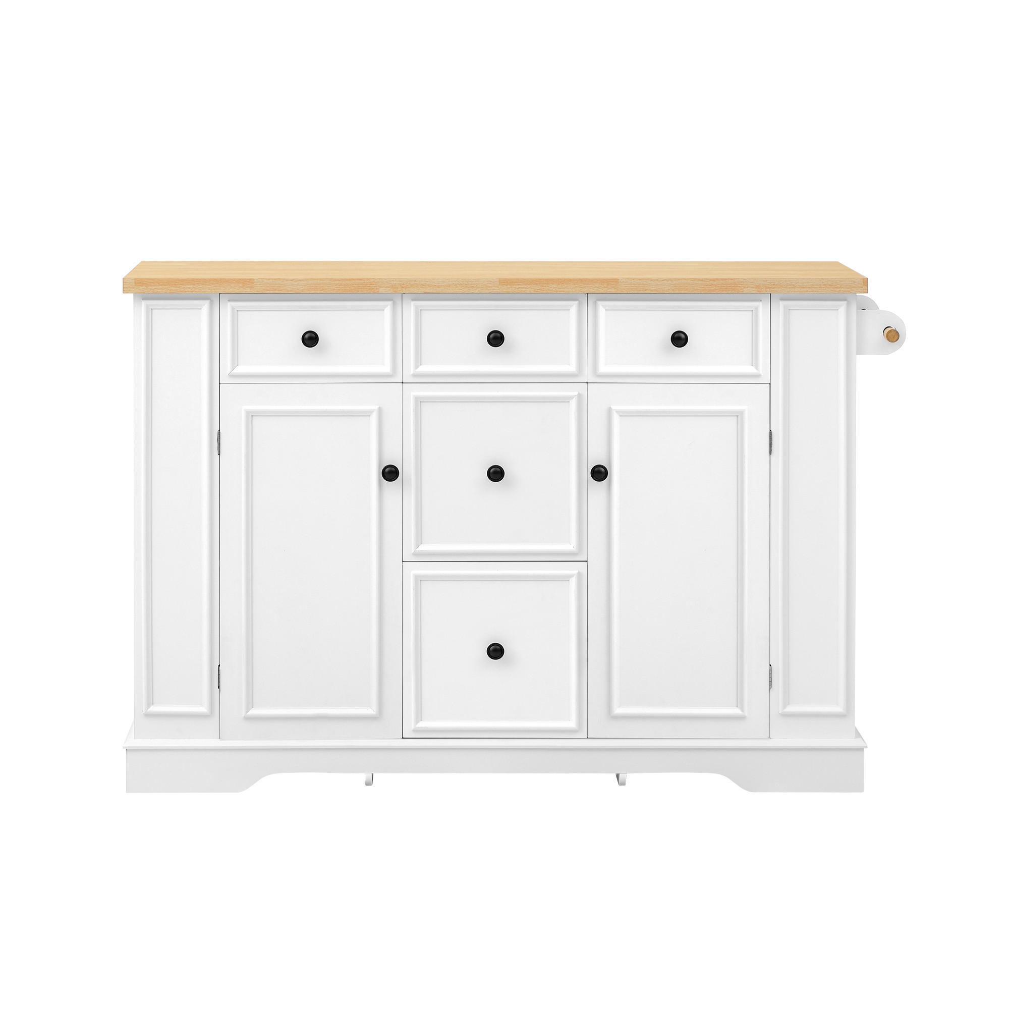 KÜCHENINSEL 130,5/40-65/92 cm weiß mit klappbarer Arbeitsplatte und Steckdosenleiste - Weiß, Holzwerkstoff (130.5/92/65cm) - OKWISH