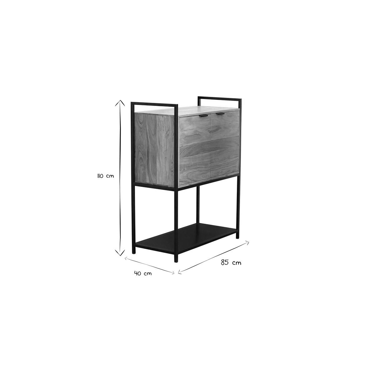 SIDEBOARD Akazie Schwarz Metall H110 ARTHUS - Dunkelbraun, Holz (40/110/85cm) - Miliboo