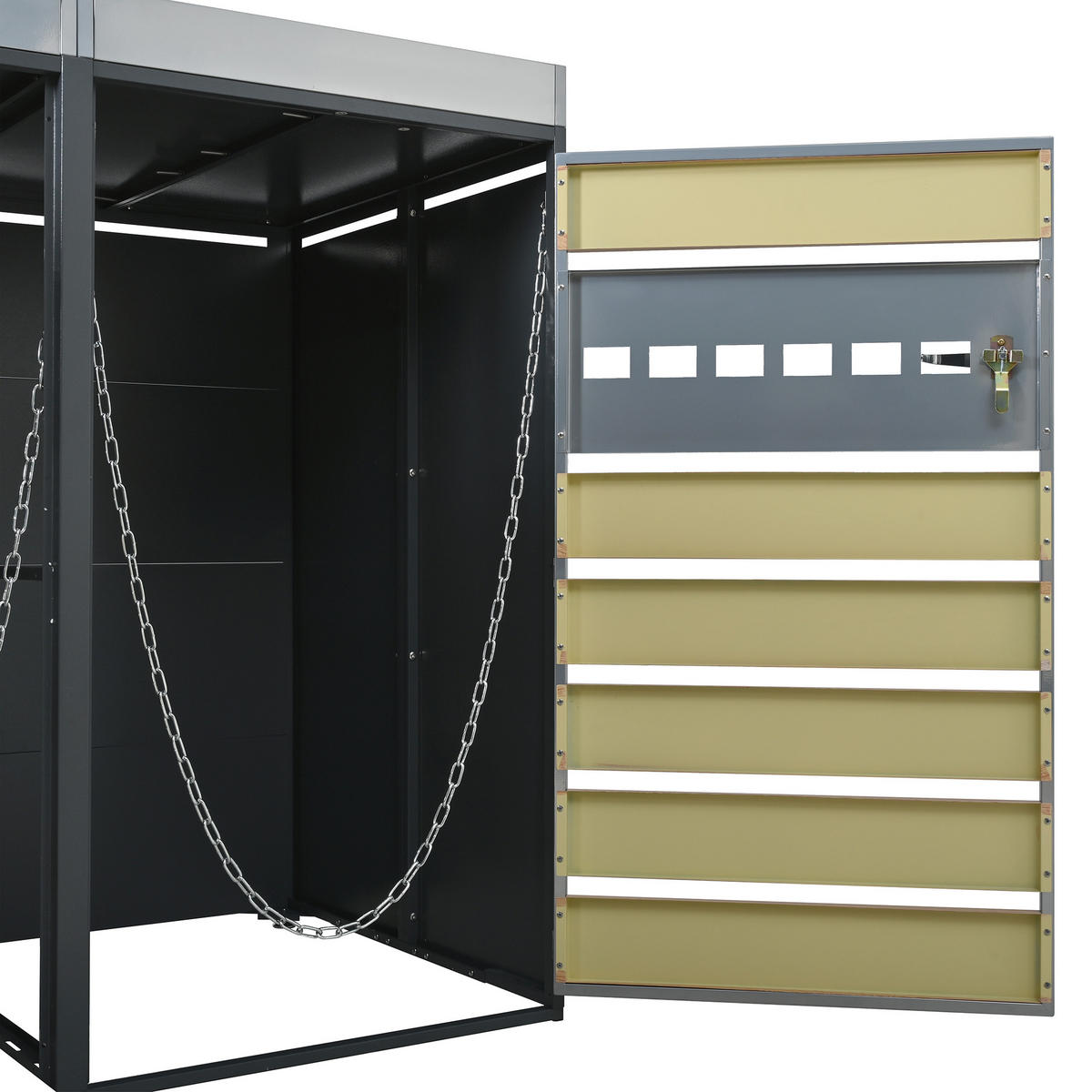 MÜLLTONNENBOX aus Stahl in Grau Holzoptik mit Pflanztrog & Belüftung - Grau, Metall (132/124.5/80cm) - Modfu