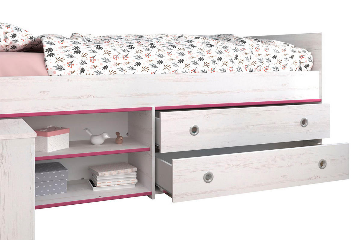 KINDERZIMMER-SET 3-tlg. Parisot Smoozy 23b Holzdekor Kiefer Weiß/Pink - Pink/Weiß, Kunststoff (100/1/200cm) - 58aufmkessel