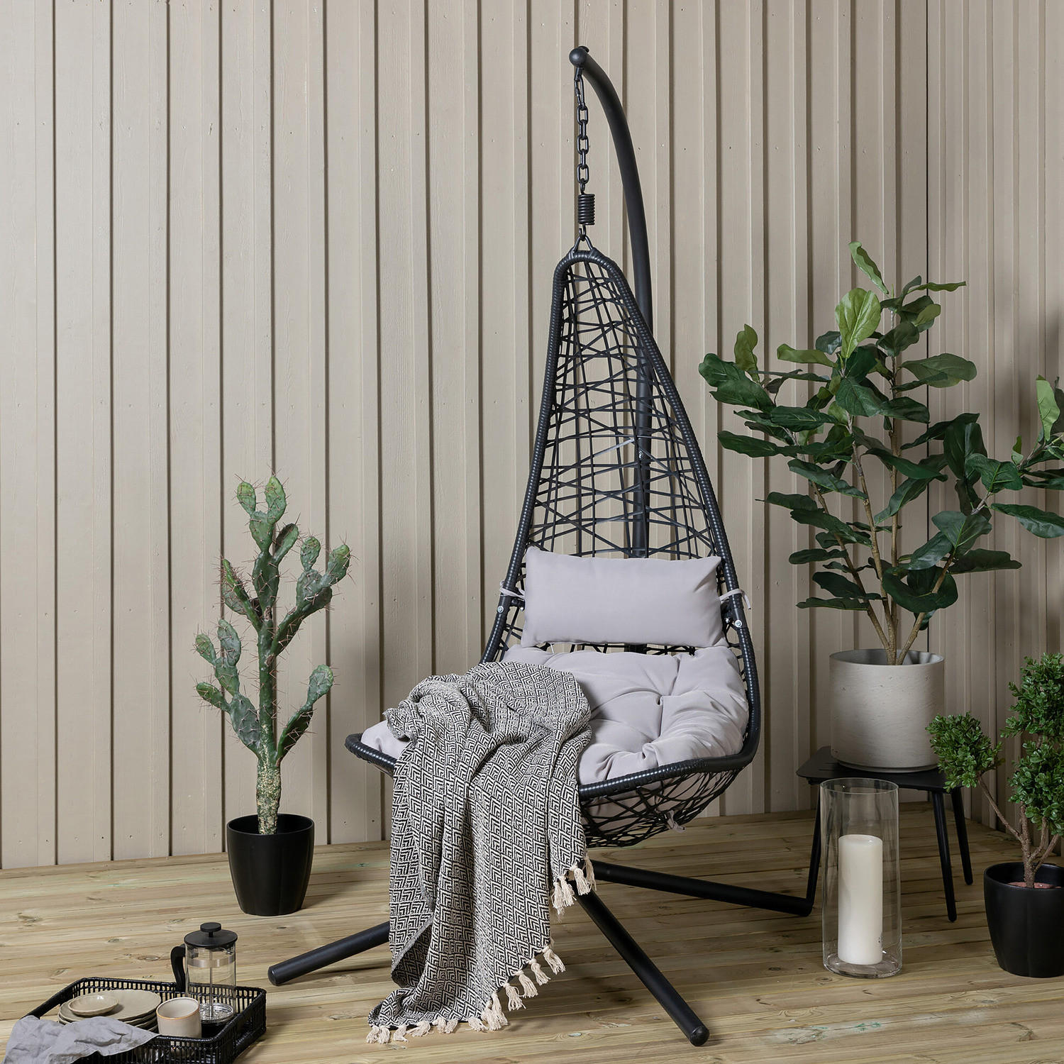 HÄNGESESSEL - Schwarz, Kunststoff (132/205/130cm) - home24