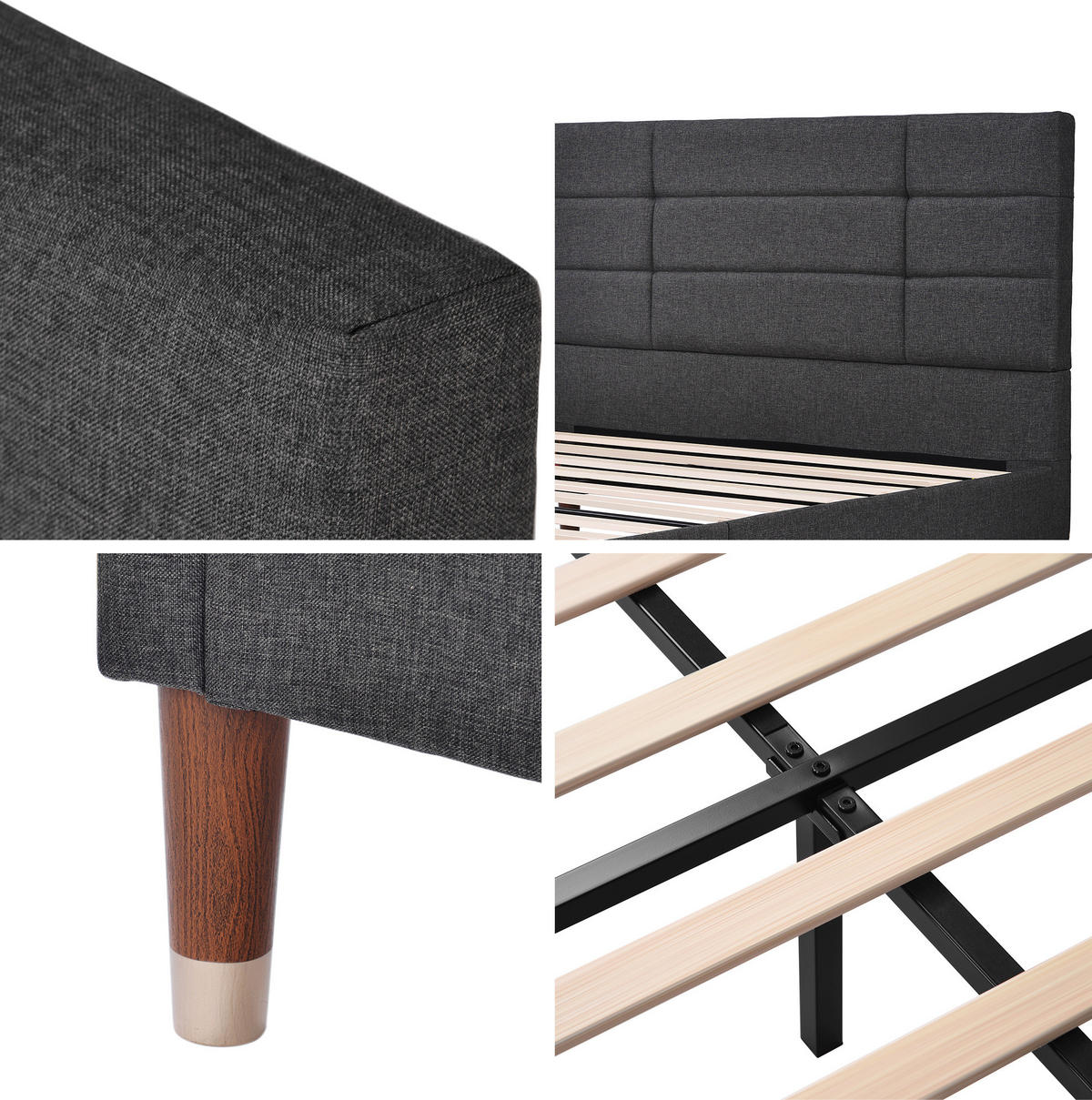 POLSTERBETT 140/200 cm grau aus Holz mit Matratze - Grau, Holz (140/200cm) - OKMYHOME