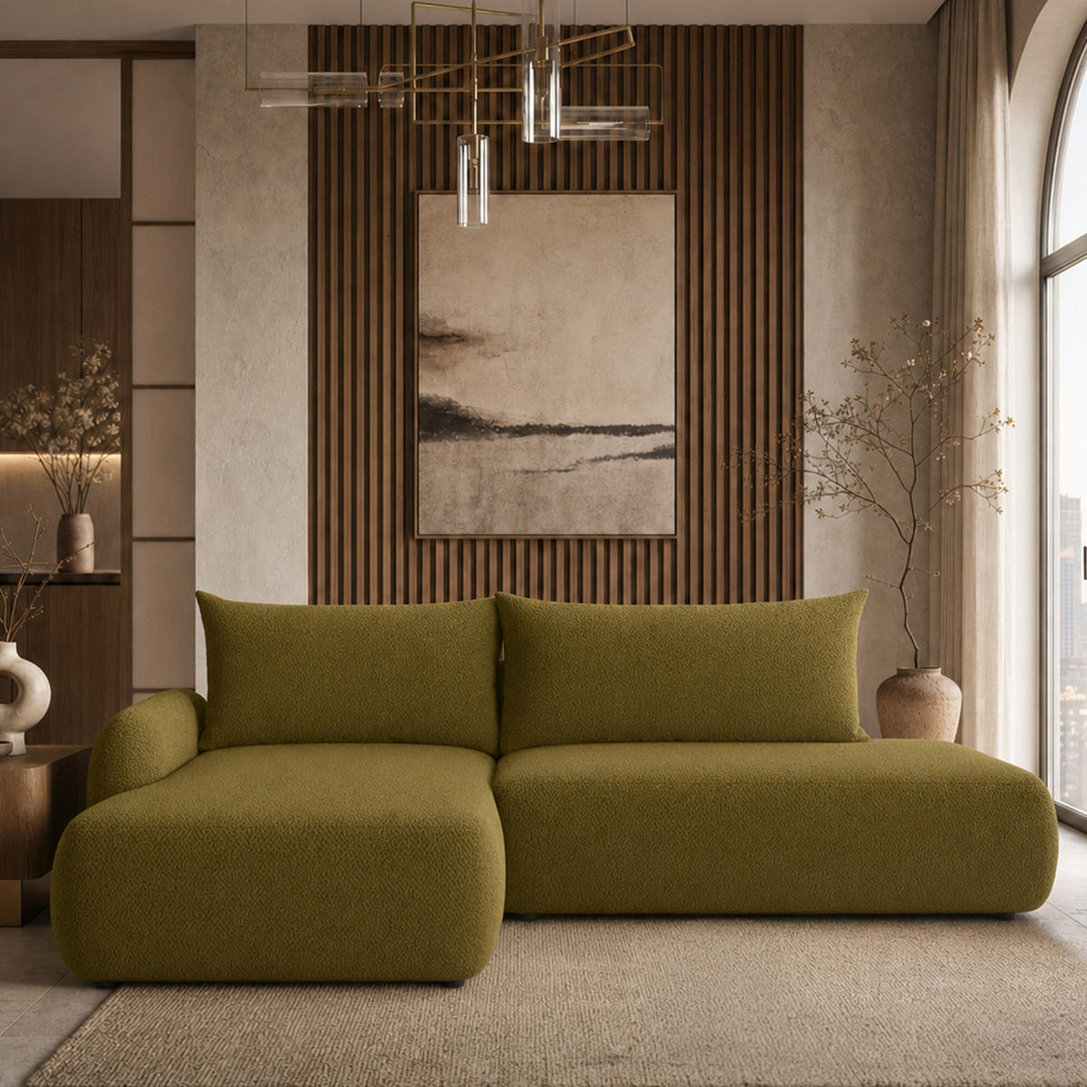 ECKSOFA Munduk I mit Schlaffunktion, Olive - Olivgrün, Textil (302/184cm) - Fedve