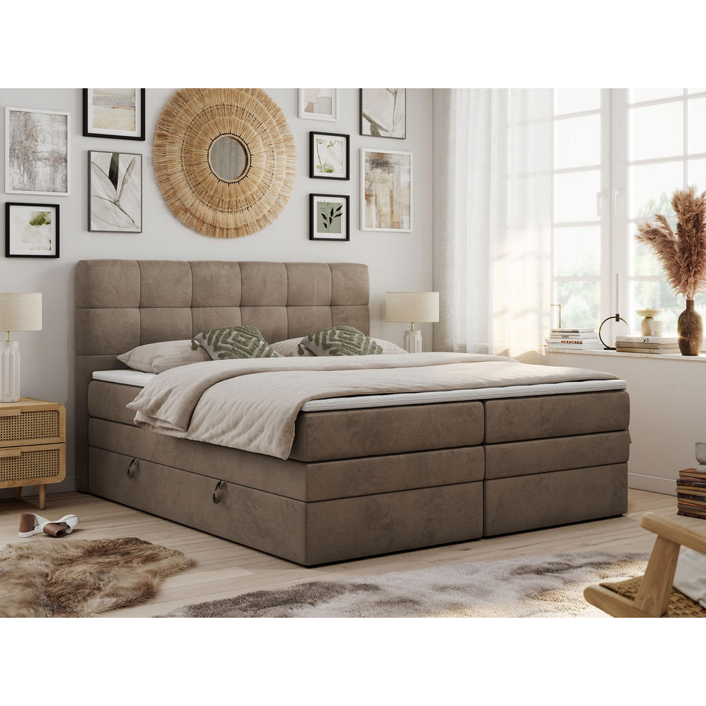 Thumbnail - MKS Boxspringbett, Braun, Textil, 2-Sitzer, H4, Rechteckig, 140x200 cm, Schlafzimmer, Betten, Boxspringbetten