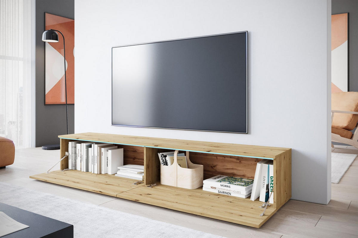 TV-MÖBEL Kane Artisan-Eiche 180 cm - Beige, Holzwerkstoff (180/30/33cm) - Selsey