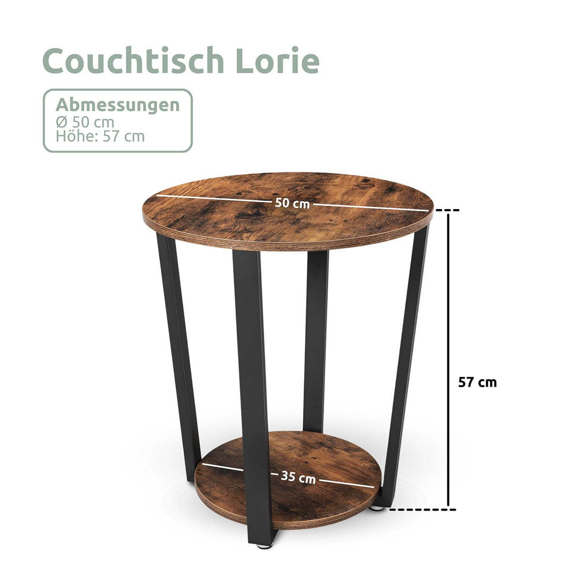 BEISTELLTISCH Lorie - Holzfarben / Metall - Ø 50cm - Schwarz/Naturfarben, Holzwerkstoff/Metall (50/50/57cm) - holz4home