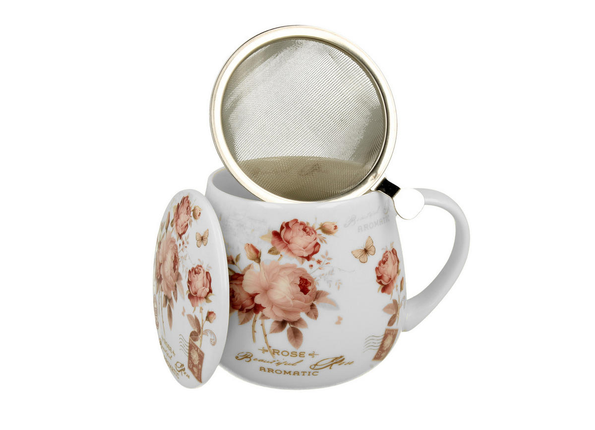 TEETASSE mit Sieb in Fassform SECESJA - Weiß, Keramik (0.43L) - DUO PORCELAIN