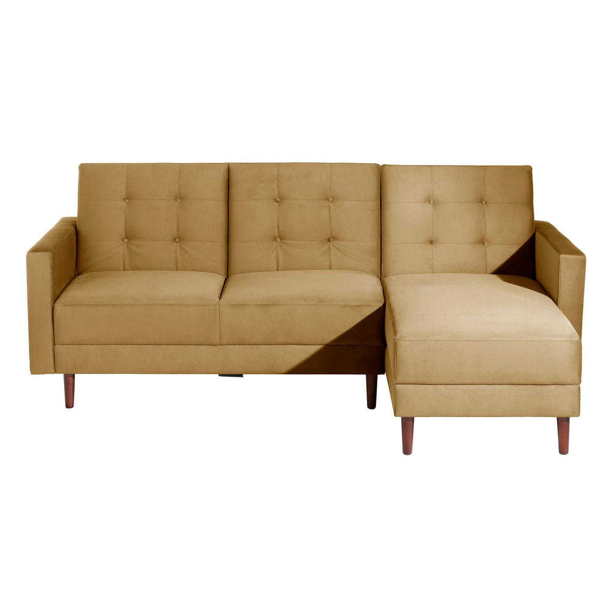 FUNKTIONSSOFA mit Hocker Katunia Samtvelours mais - Currygelb, Kunststoff (222/92/144cm) - 58aufmkessel