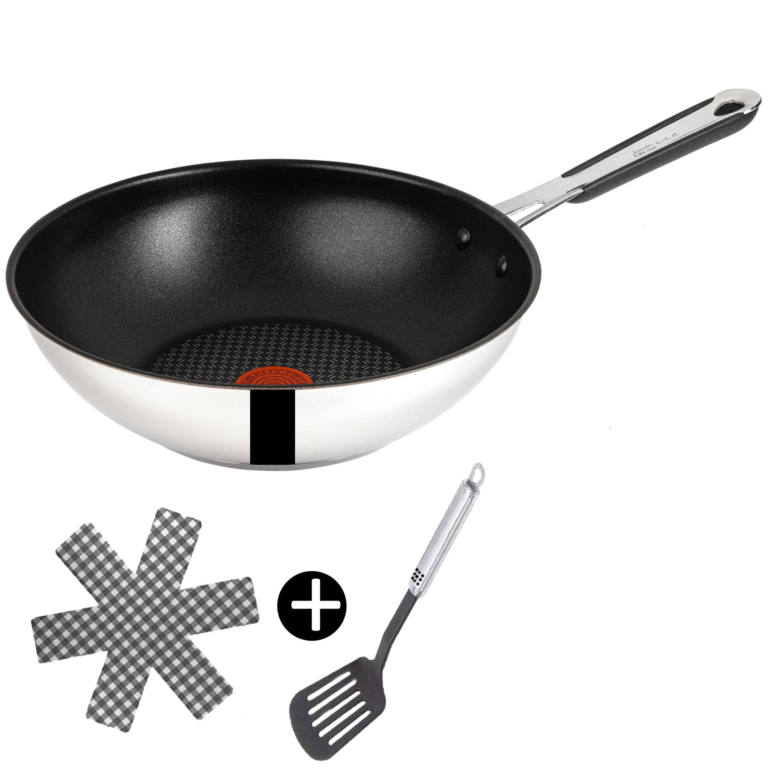 WOKPFANNE E76 Jamie Oliver Schwarz 3-Teilig - Silberfarben, Metall (28cm) - Tefal