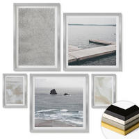WANDBILDER 5er Set - 50x50 cm & 20x30 cm & 40x60 cm Silberner Rahmen - Abstraktes Design, moderne Texturen - Silberfarben, Kunststoff (40/60cm) - ArtPrintCave