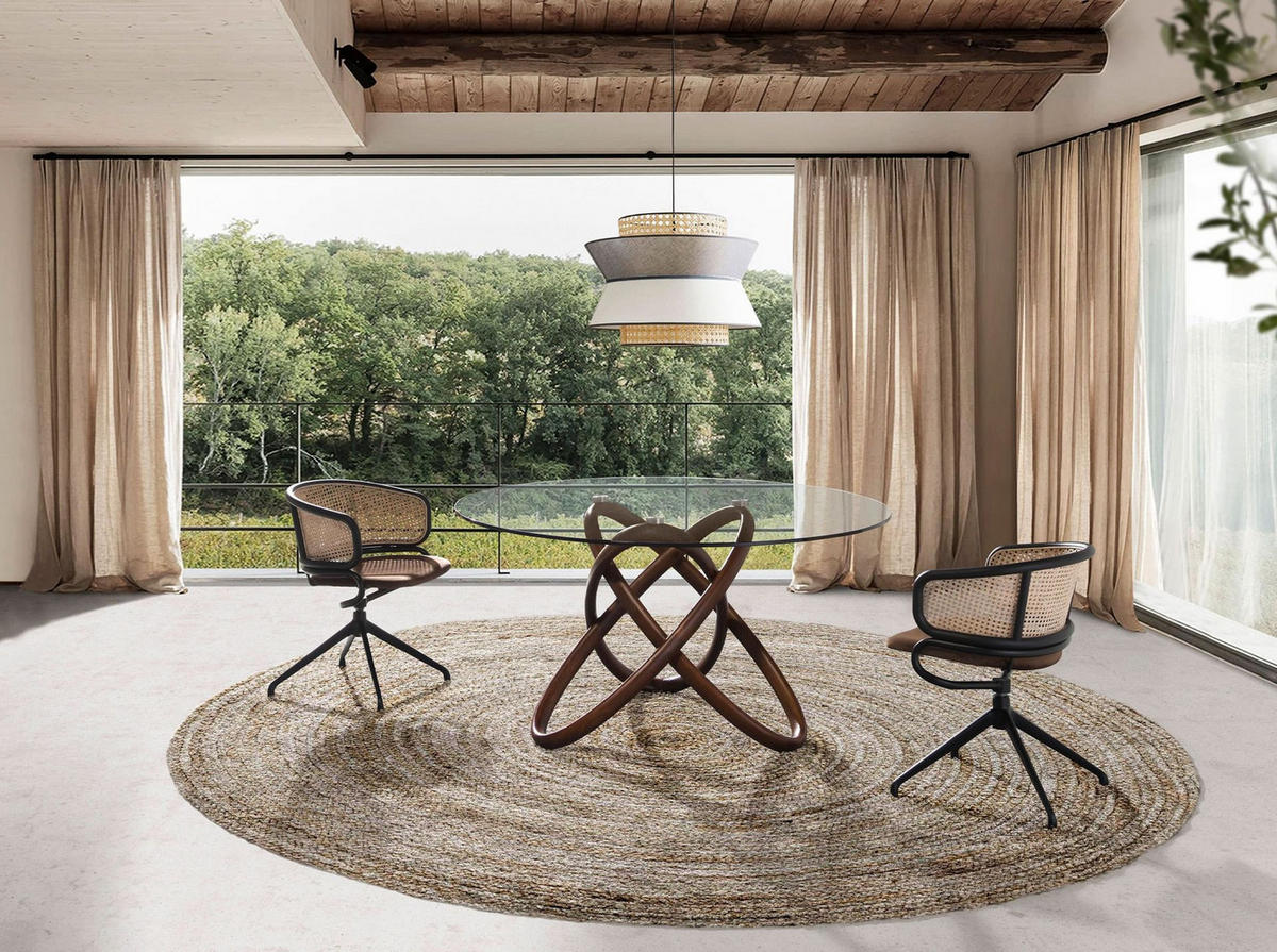 ESSTISCH Esstisch runde gehärtetes Glas aus walnussfarbenes Holz Ø150/75 cm - Transparent/Walnussfarben, Holz (150/150/75cm) - ANGEL CERDA