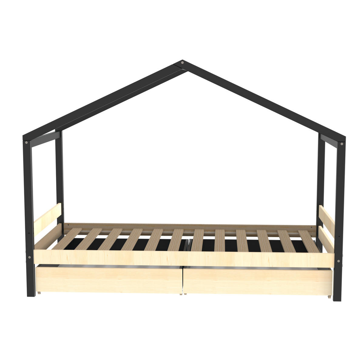 HAUSBETT ETOILE/ SPIELBETT 90x190 + 2 Schubladen - Schwarz und Naturholz - Multicolor, Holz/Holzwerkstoff (90/190cm) - Weber Industries