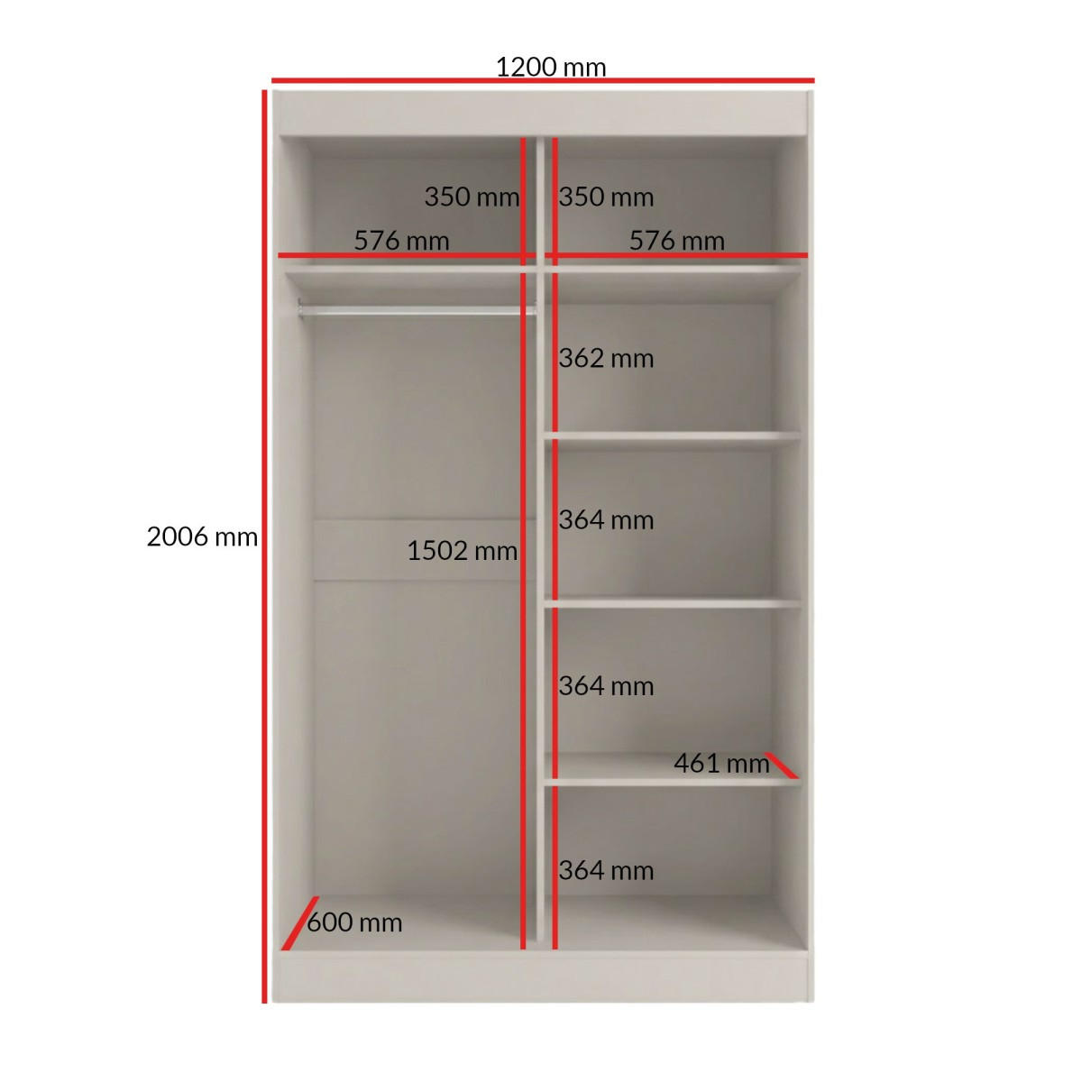 SCHWEBETÜRENSCHRANK mit Spiegel Fiore 2D1L 120 Kaschmir/Schwarz - Kaschmir/Schwarz, Holzwerkstoff/Metall (120/200/60cm) - mzm24