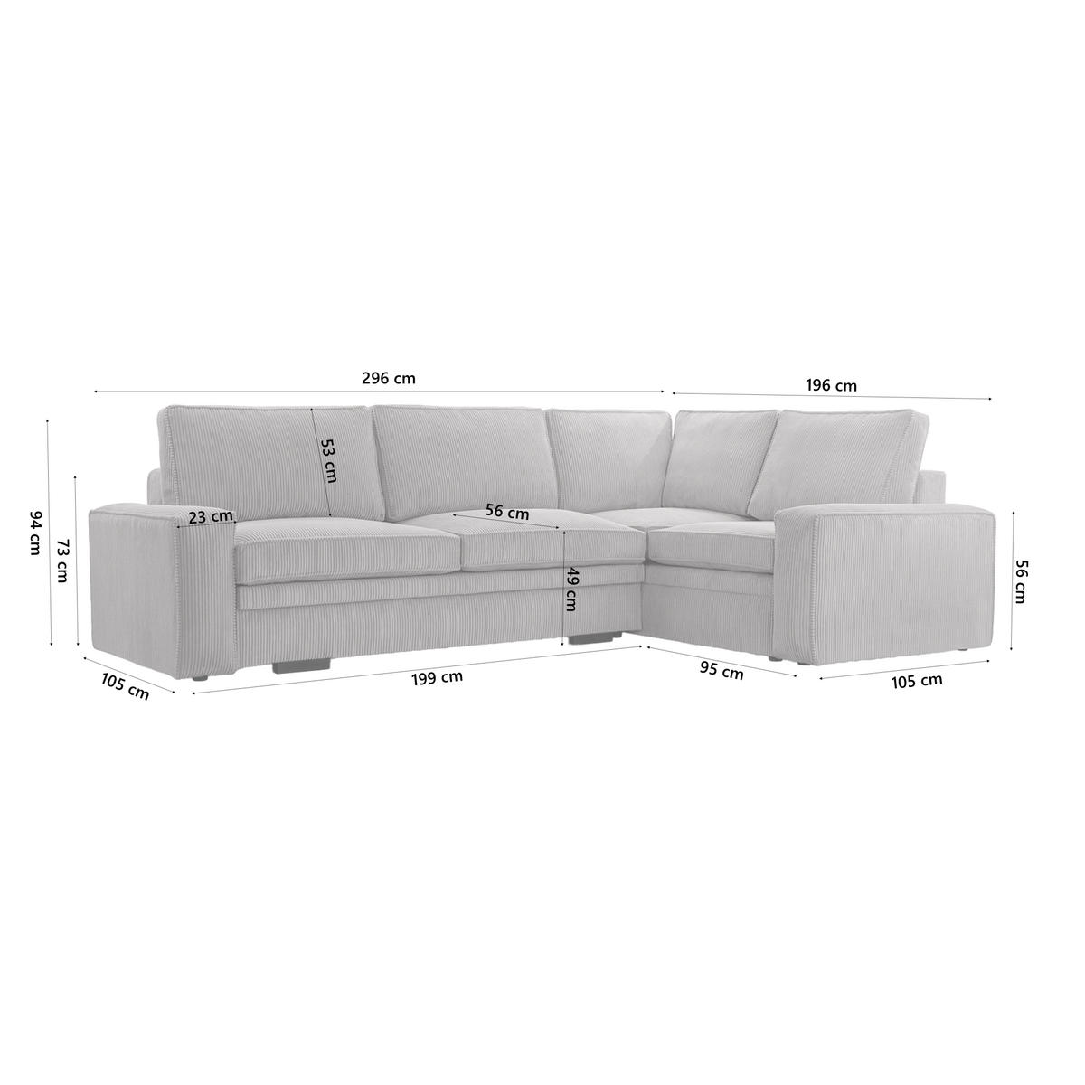 ROHOVÁ SOFA FJORDI s funkcí spaní, Šedá - šedá, textil (296/196cm) - Fedve