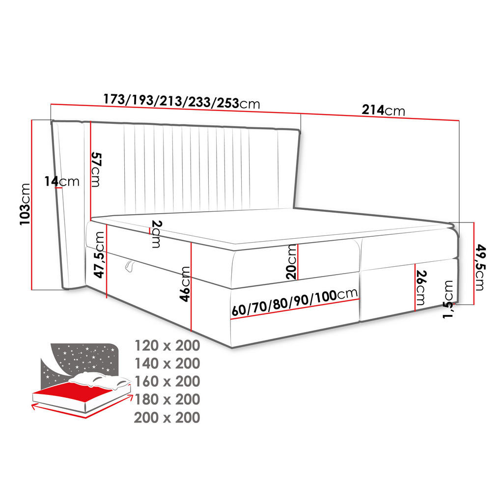 Thumbnail - Mirjan24 Boxbett, Dunkelblau, Holz, H3, 120x200 cm, Schlafzimmer, Betten, Boxspringbetten