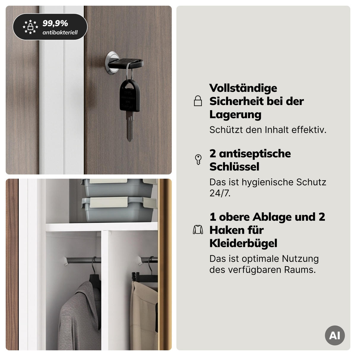 PERSONALSCHRANK KACPER 180x80x50 cm - Nussbaumfarben/Weiß, Metall (80/180/50cm) - Jan Nowak