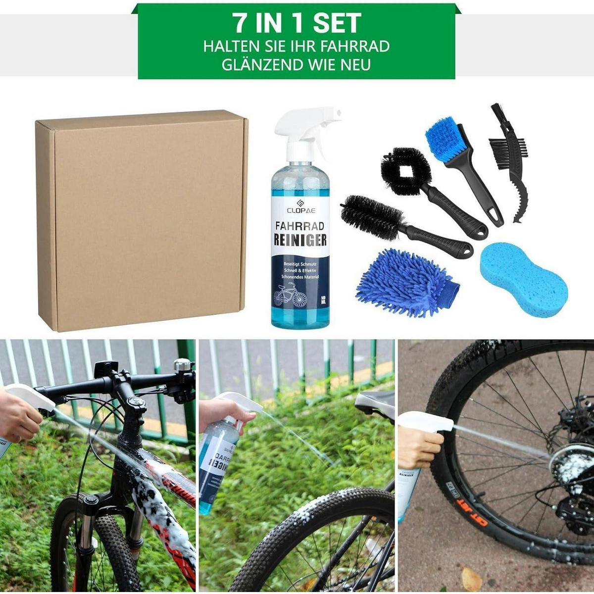 FAHRRAD Reinigungsset 7-teilig - Multicolor, Kunststoff (24/23/26cm)