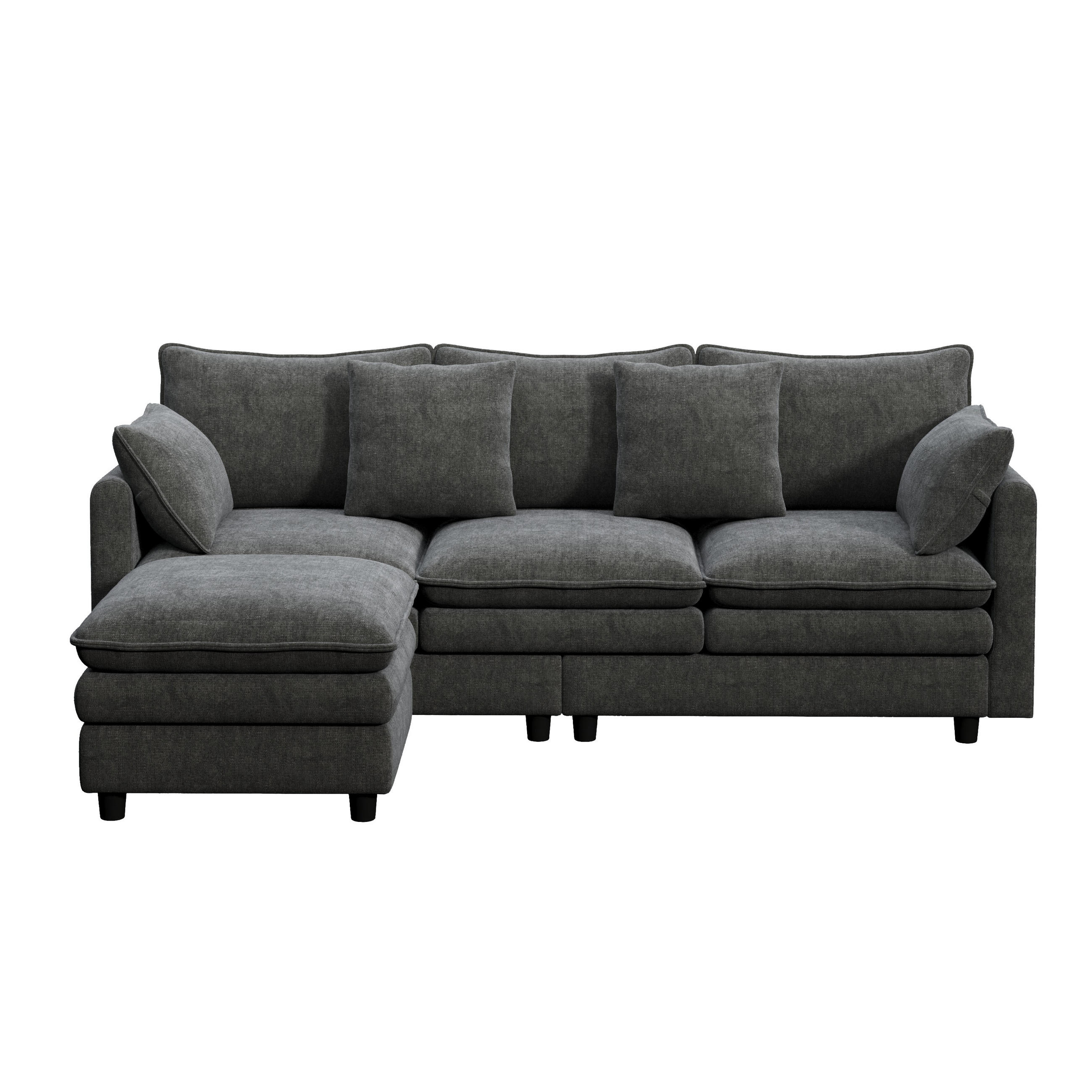 ECKSOFA 212/150/90 cm Grau mit 4 Zierkissen und 3 Rückenlehnen - Grau, Textil (212/150cm) - Oxeza