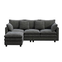 ECKSOFA 212/150/90 cm Grau mit 4 Zierkissen und 3 Rückenlehnen - Grau, Textil (212/150cm) - Oxeza