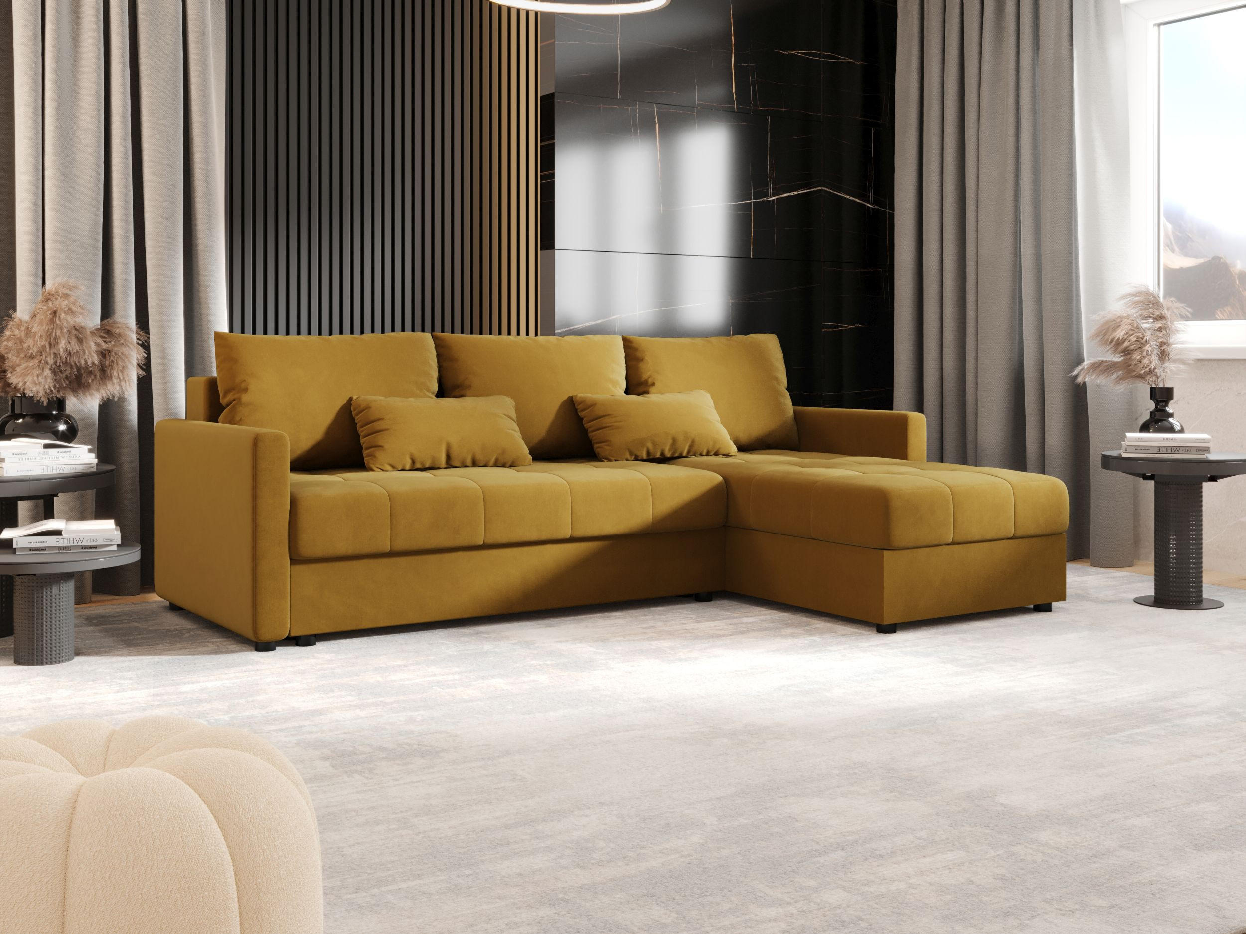 ECKSOFA MOS L BIS Itaka 33 Rechts mit Schlaffunktion - Currygelb, Textil (220/143cm) - Bedante