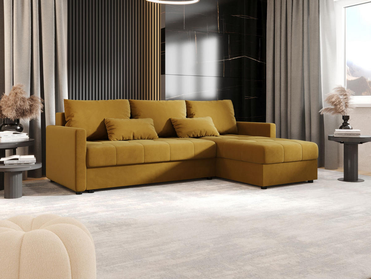 ECKSOFA MOS L BIS Itaka 33 Rechts mit Schlaffunktion - Currygelb, Textil (220/143cm) - Bedante