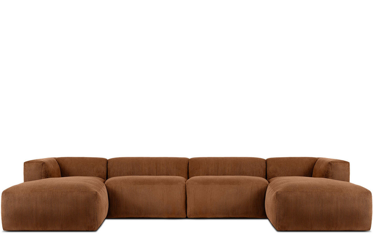 PANORAMA-ECKSOFA BUFFO 7/8 Sitzer mit extrem weicher Sitzfläche, Kordstoff, ore - Orange, Textil (424/73/180cm) - KONSIMO®