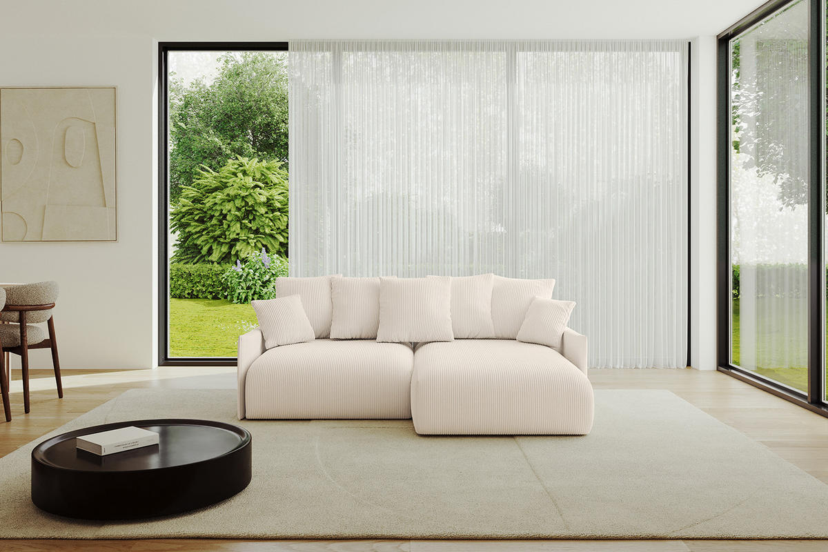 ECKSOFA mit Schlaffunktion und Bettkasten ONESK-L -v1 208x165x40 Beige Cord - Beige, Holzwerkstoff/Kunststoff (208/165cm) - ALTDECOR